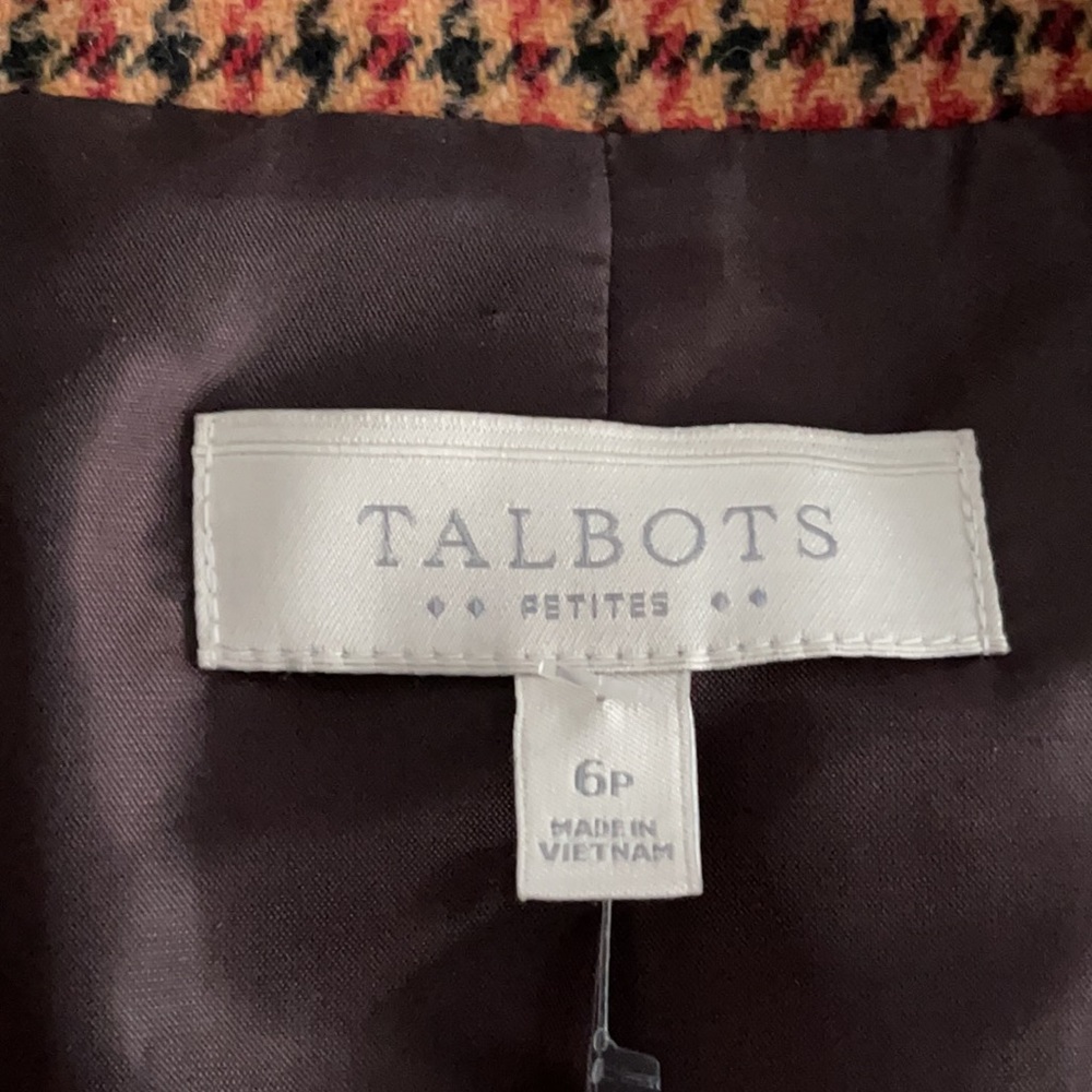 Talbots Houndstooth Plaid Wool Blend Blazer Tailored Classic Peplum Back - Picture 7 of 11